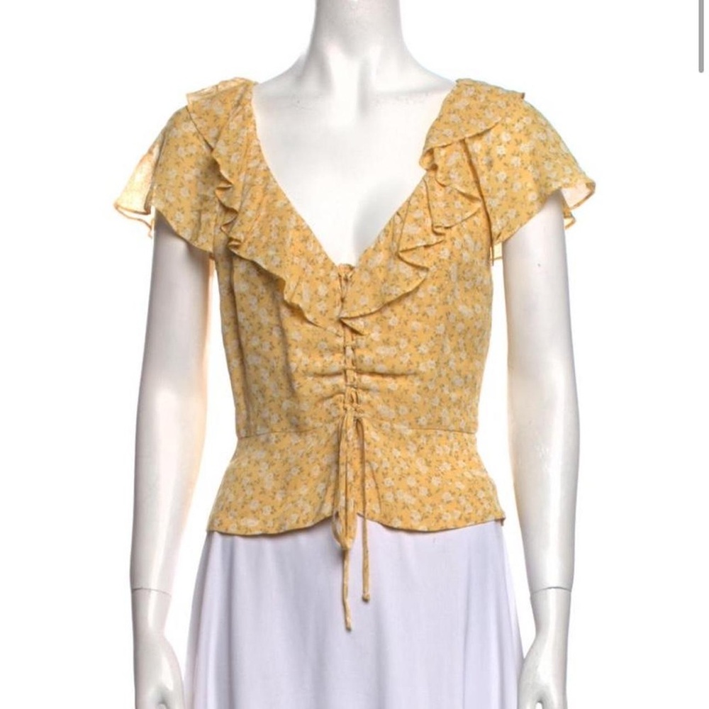 Reformation Yellow Floral Ruffle Top 0